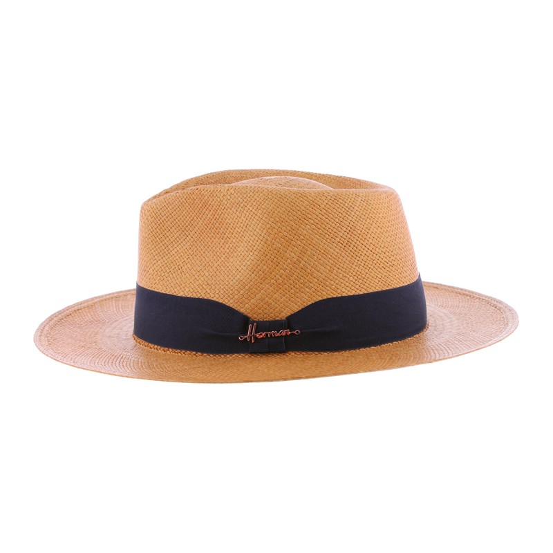 Chapeau "Panama" grand bord en bicolore contraste avec son gros grain