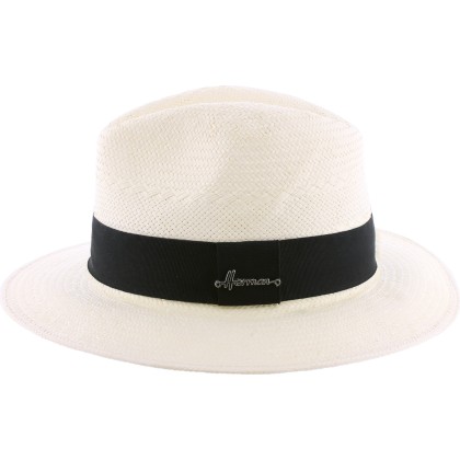 Chapeau grand bord en paille papier, galon noir