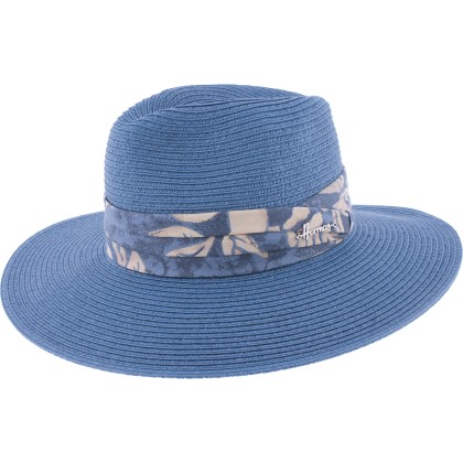 Chapeau grand bord en paille papier cousue bandeau plissé et cordon de