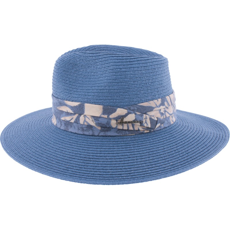 Chapeau grand bord en paille papier cousue bandeau plissé et cordon de