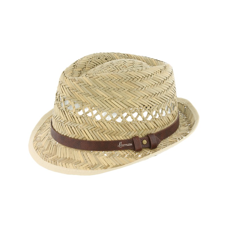 Chapeau paille naturelle verte + ceinture imitation cuir