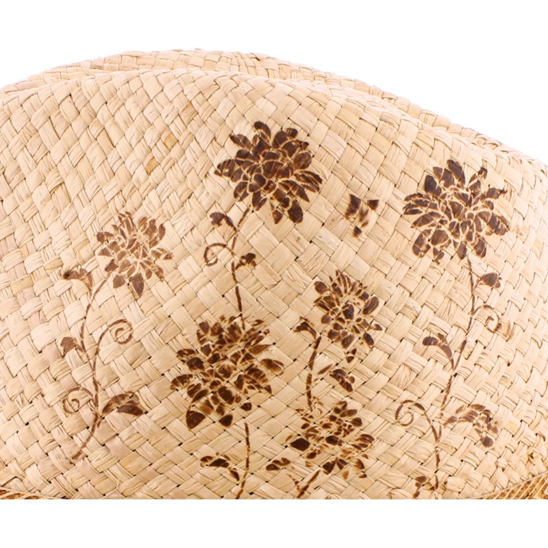 chapeau été raphia avec motif fleurs