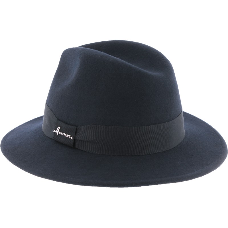 Adult hat large brim cut sewn plain with black grosgrain