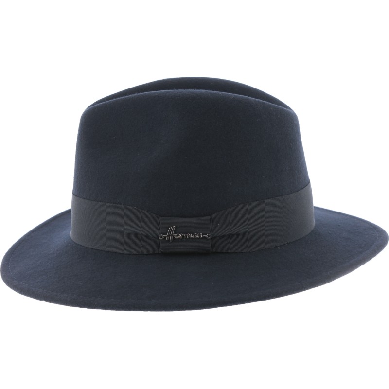 Adult hat large brim cut sewn plain with black grosgrain