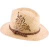 Chapeau grand bord en paille raphia avec bandeau tressé et motif flora