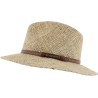 Chapeau grand bord droit en paille seagrass uni avec fine ceinture fau