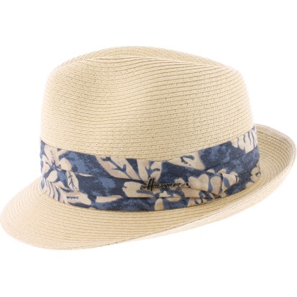 Small brim hat, raised at the back, in paper braid, pleated hatband an