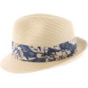 Small brim hat, raised at the back, in paper braid, pleated hatband an