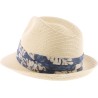 Small brim hat, raised at the back, in paper braid, pleated hatband an