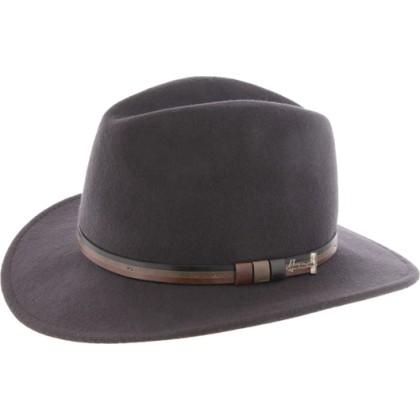 chapeau grand bord droit en feutre uni avec ceinture faux cuir