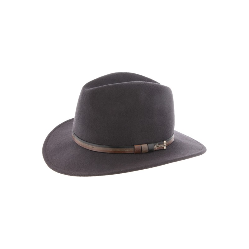 chapeau grand bord droit en feutre uni avec ceinture faux cuir