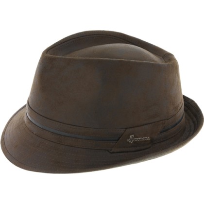 Chapeau petit bord imitation cuir avec ceinture bicolore