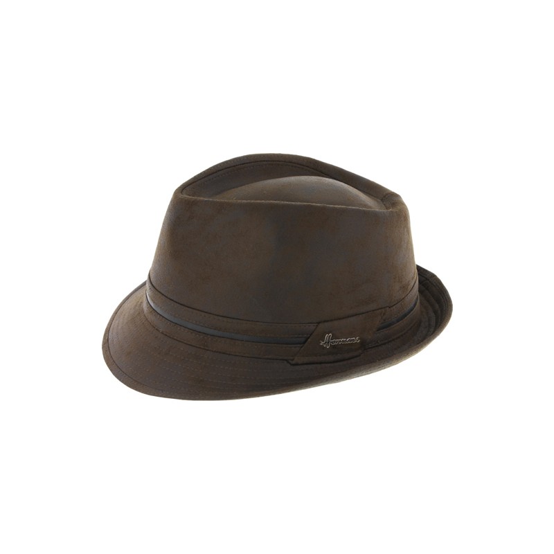 Chapeau petit bord imitation cuir avec ceinture bicolore