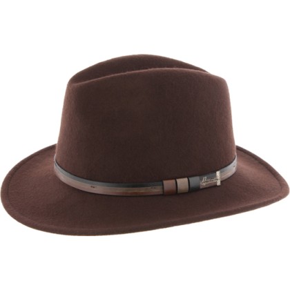 chapeau grand bord droit en feutre uni avec ceinture faux cuir