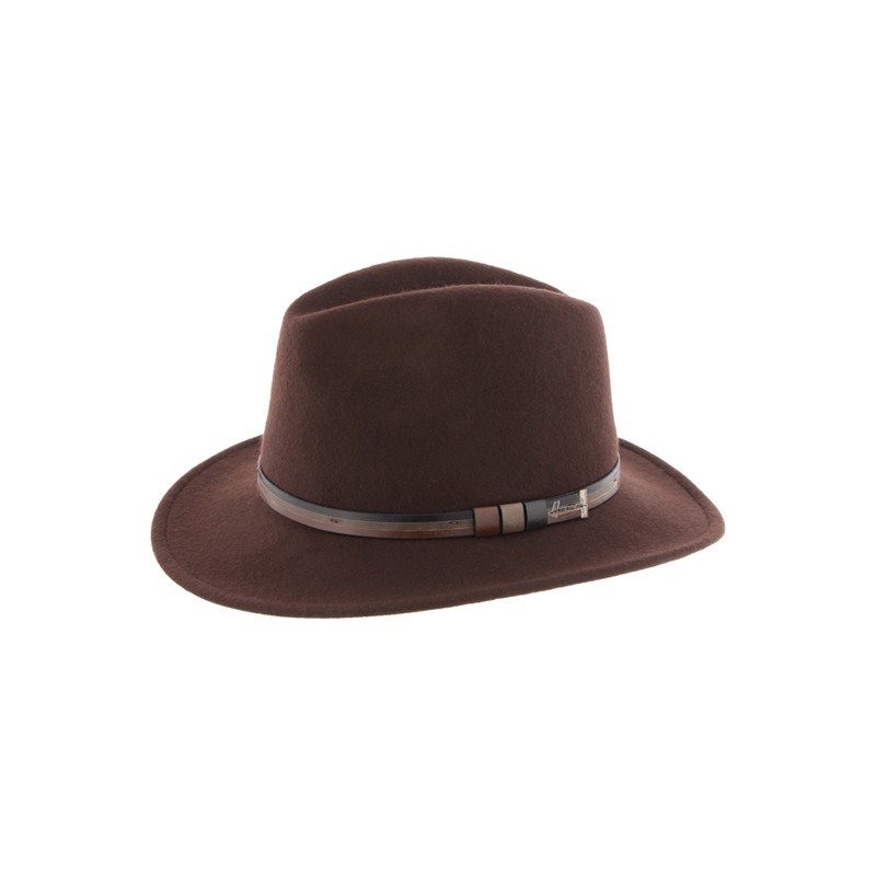 chapeau grand bord droit en feutre uni avec ceinture faux cuir