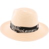 Large brim hat, in paper braid, pleated hatband and internal drawstrin