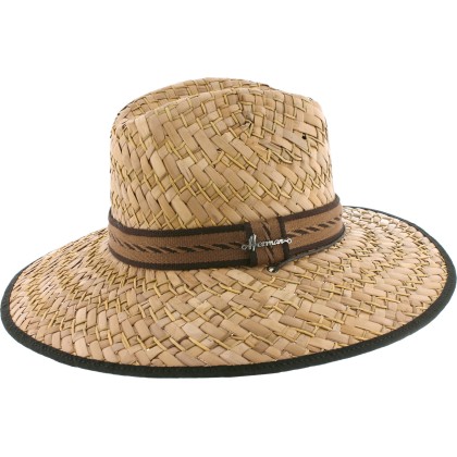 Large brim hat in natural straw  with chinstrap