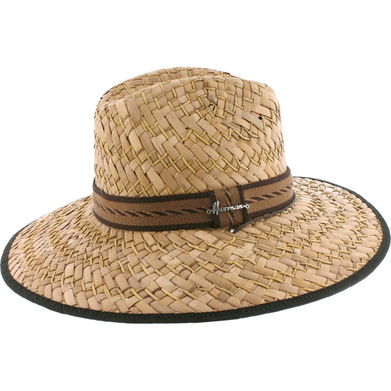 Large brim hat in natural straw  with chinstrap