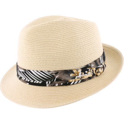 Chapeau petit bord relevé à l'arrière en paille papier cousue bandeau