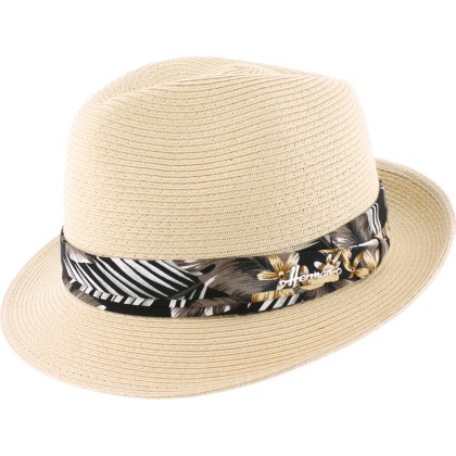Small brim hat, raised at the back, in paper braid, pleated hatband an