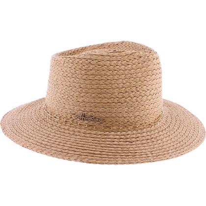 Large brim hat, paper straw, golden chain, internal drawstring for siz