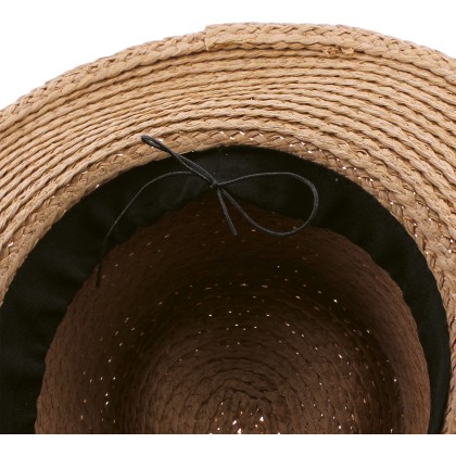 Large brim hat, paper straw, golden chain, internal drawstring for siz