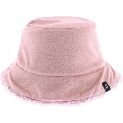 Flexible and reversible bucket hat in soft material on one side and pl