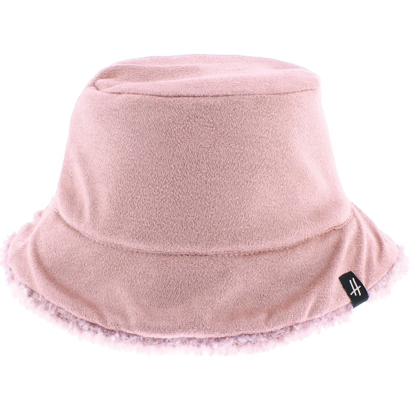 Flexible and reversible bucket hat in soft material on one side and pl