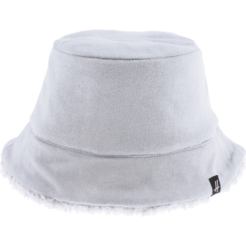 Flexible and reversible bucket hat in soft material on one side and pl