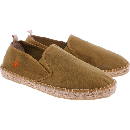 Cotton espadrilles with thick sole, elastic bands and back heel in lea