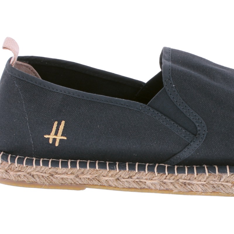 Cotton espadrilles with thick sole, elastic bands and back heel in lea