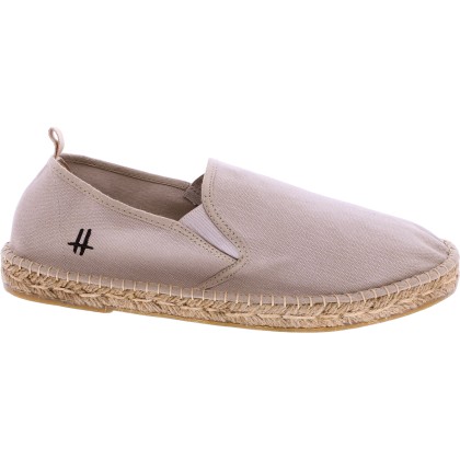 Cotton espadrilles with thick sole, elastic bands and back heel in lea