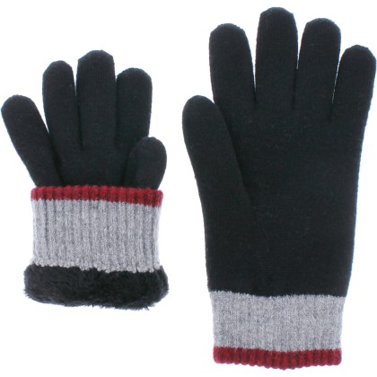 gant tricolore homme en maille avec doublure en plush teddy
