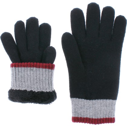 Men's tricolor knit gloves lined with teddy plush