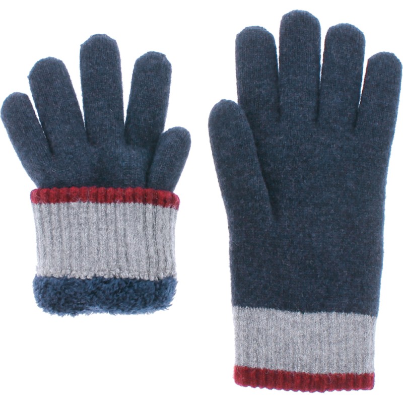 Gants homme en maille tricolore doublés en teddy plush