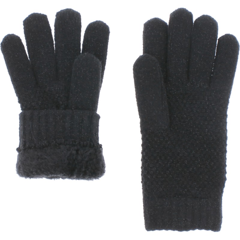 Women's knit gloves with lurex lined in teddy plush