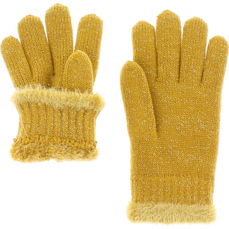 Children's gloves in plain knit with lurex wrist and teddy lining