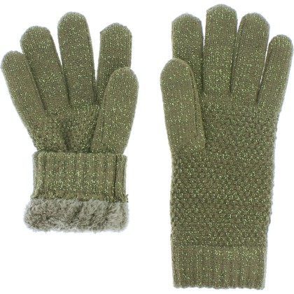 gant femme en maille  avec fil lurex et doublure en plush teddy doux