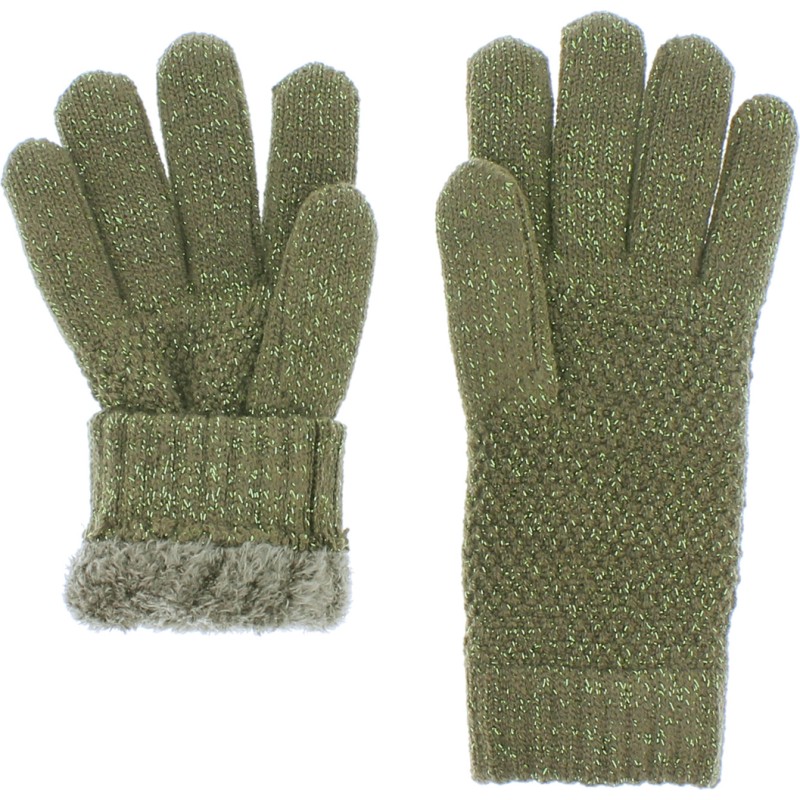 gant femme en maille  avec fil lurex et doublure en plush teddy doux