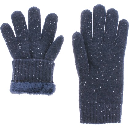 Men's mottled knit gloves with plush teddy lining