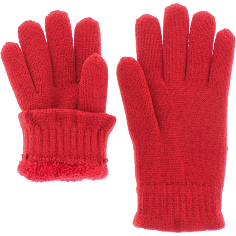 Women's plain knit gloves lined with teddy plush