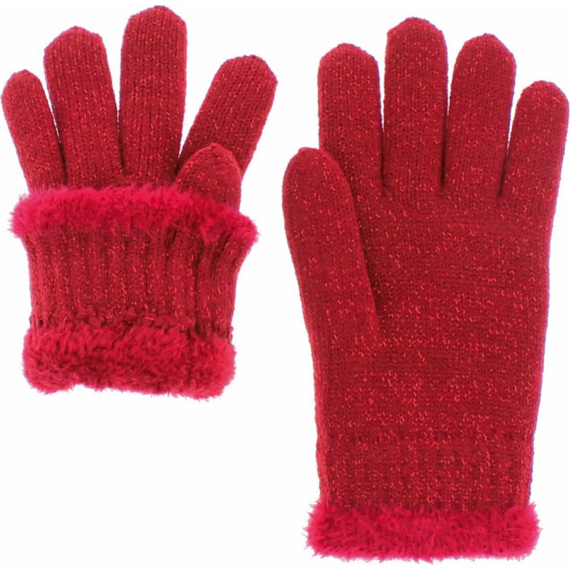 Children's gloves in plain knit with lurex wrist and teddy lining