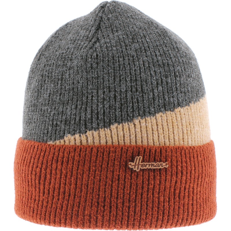 bonnet herman hiver en maille tricolore avec revers