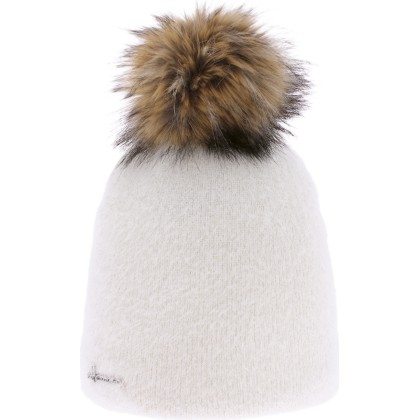 Bonnet en nylon uni très souple avec pompon fausse fourrure