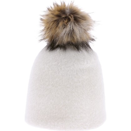 Very soft plain nylon hat with faux fur pompom