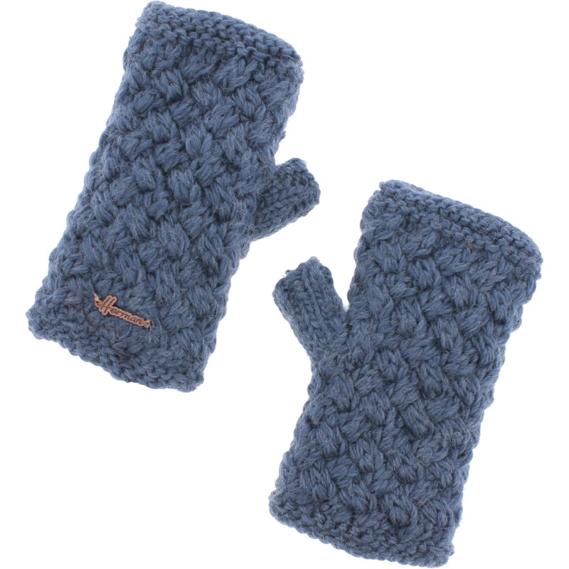 mitaines en maille torsadee coloris bleu jean denim