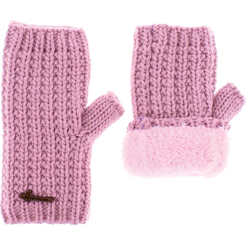 mitaines double en plush chaud, coloris rose