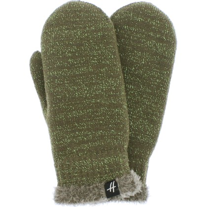 Women's plain knit mittens with lurex wrist and teddy plush lining