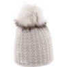 Adult hat with tassel in faux fur. It is knitted with lurex with a che