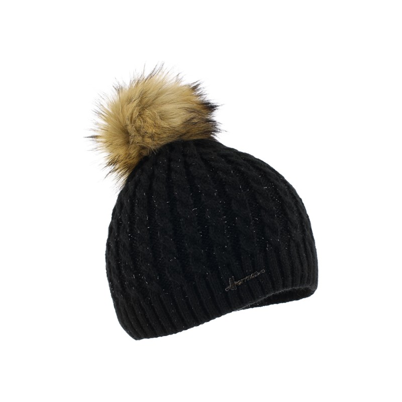 Beanie with fake fur pompom